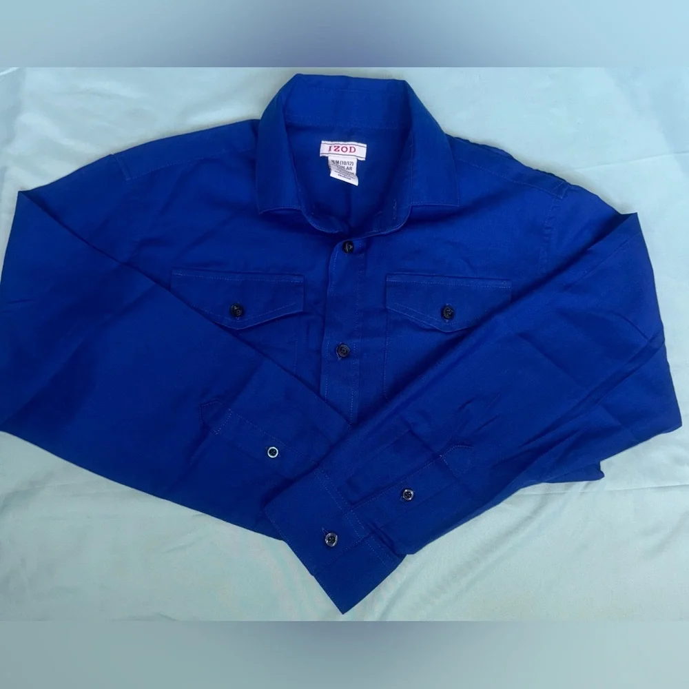 Boys Blue Long Sleeve Button-Up Shirt - Picture 3 of 5